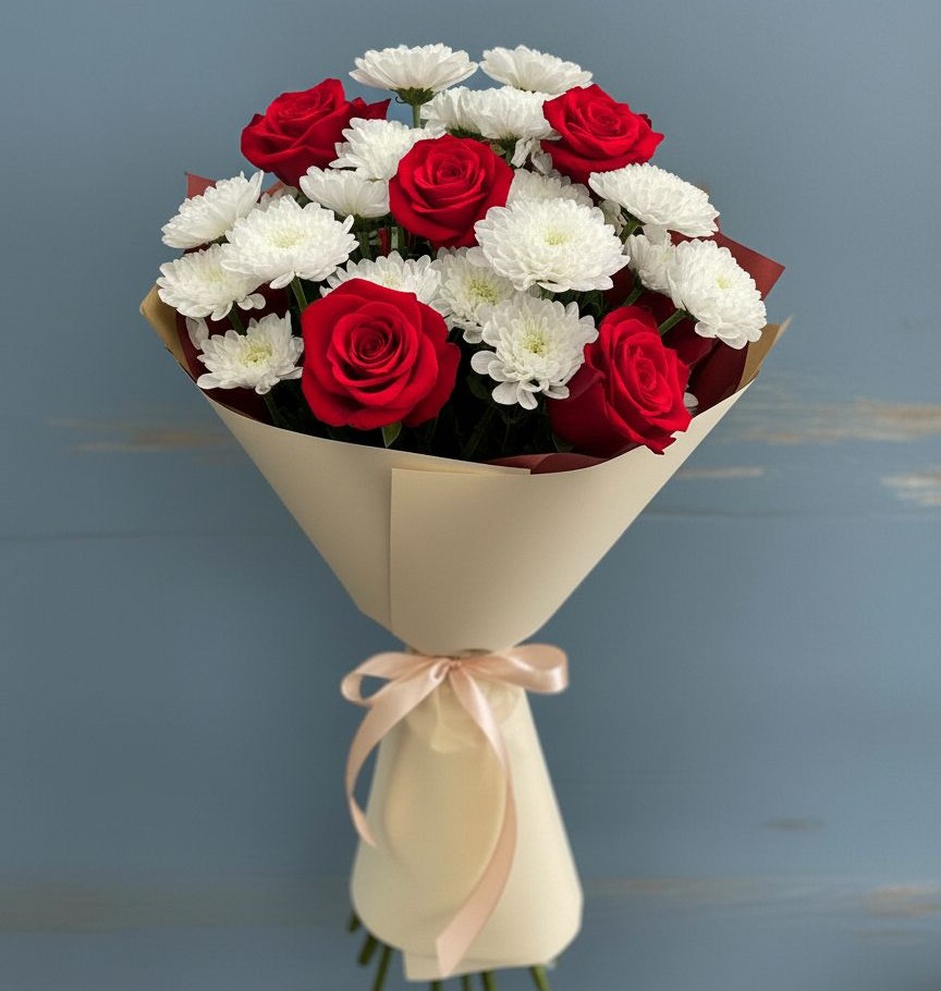 Букет цветов из: Розы и Хризантемы в Глажево