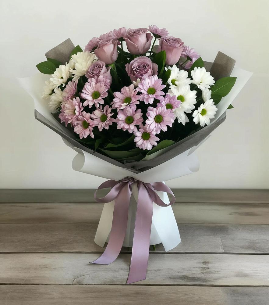 Букет цветов из: Хризантемы и Розы в Глажево
