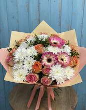 Букет цветов из:  Розы, Герберы и Хризантемы в Глажево