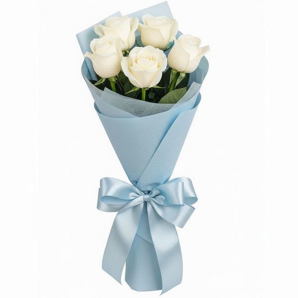 Букет 5 Белых роз Проуд в Глажево