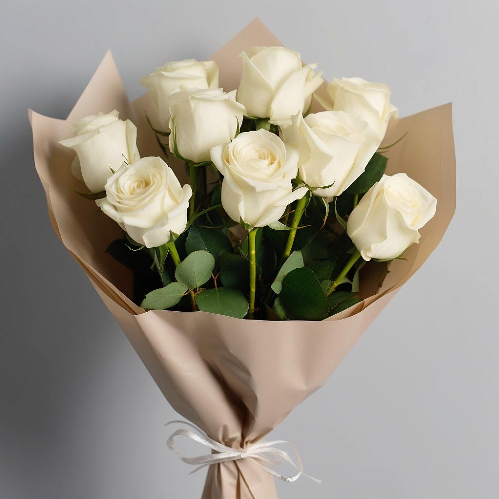 Букет 9 Белых роз Эдлесс Лав в Глажево