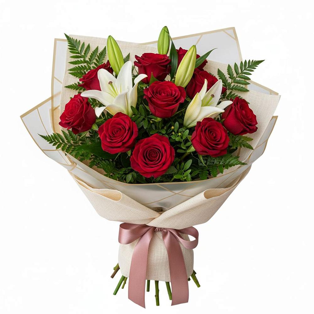 Букет цветов из: Лилии и Розы в Глажево