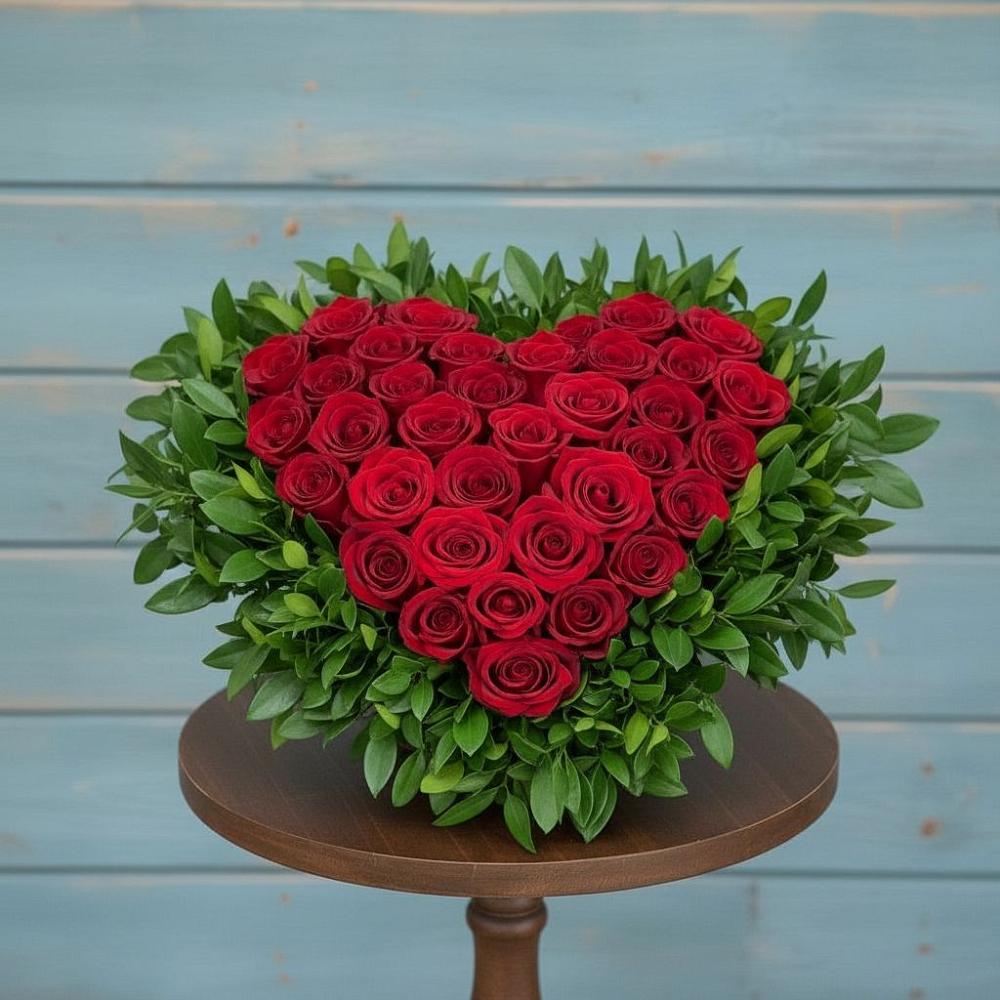 Цветочная композиция из Розы в виде сердца в Глажево