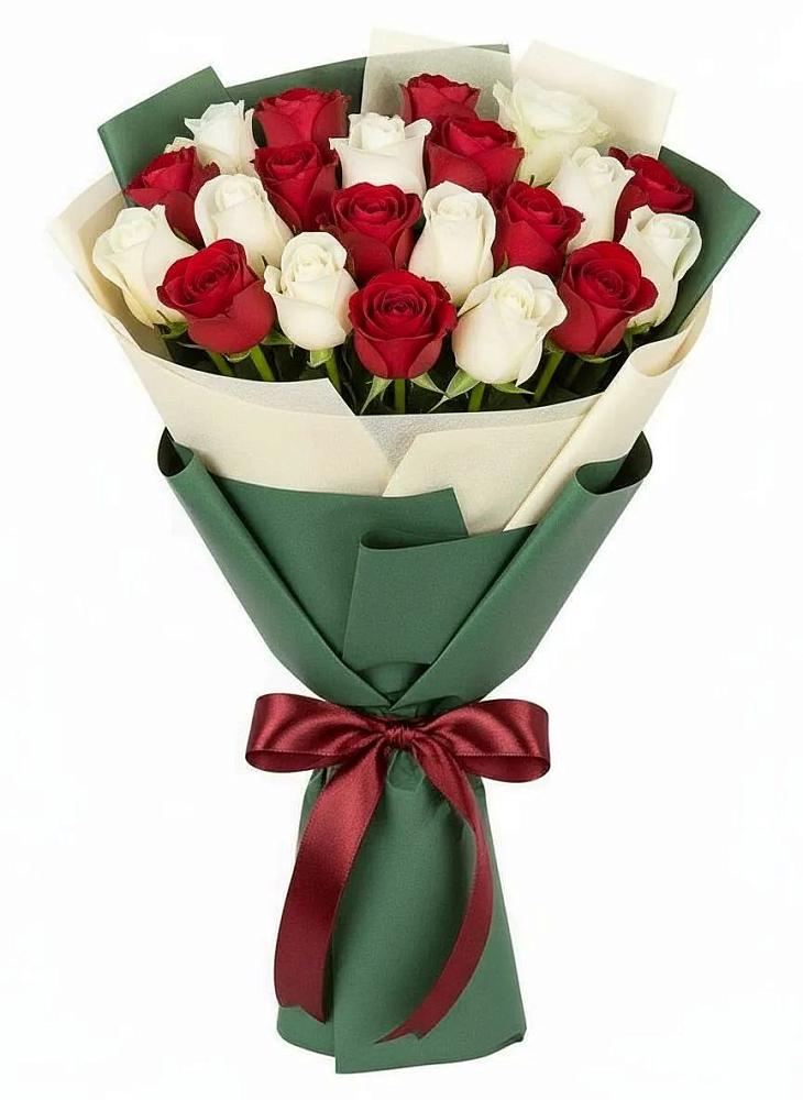 Букет Микс из красных и белых роз в Глажево