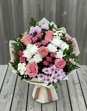 Букет цветов из:  Альстромерии, Гвоздики, Розы и Хризантемы в Глажево