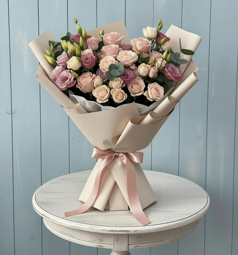 Букет цветов из: Розы и Лизиантусы в Глажево