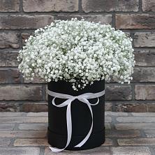 Цветочная композиция из Гипсофила в шляпной коробке в Глажево