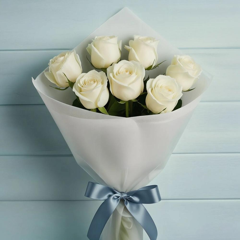 Букет 7 Белых роз Эдлесс Лав в Глажево