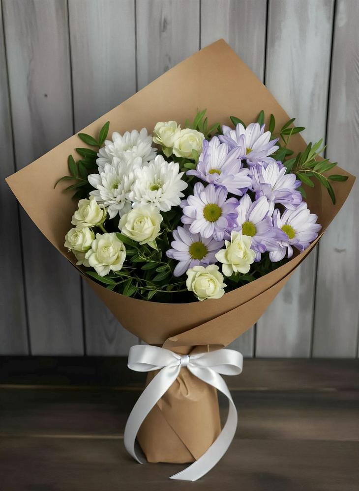 Букет цветов из: Хризантемы и Розы в Глажево